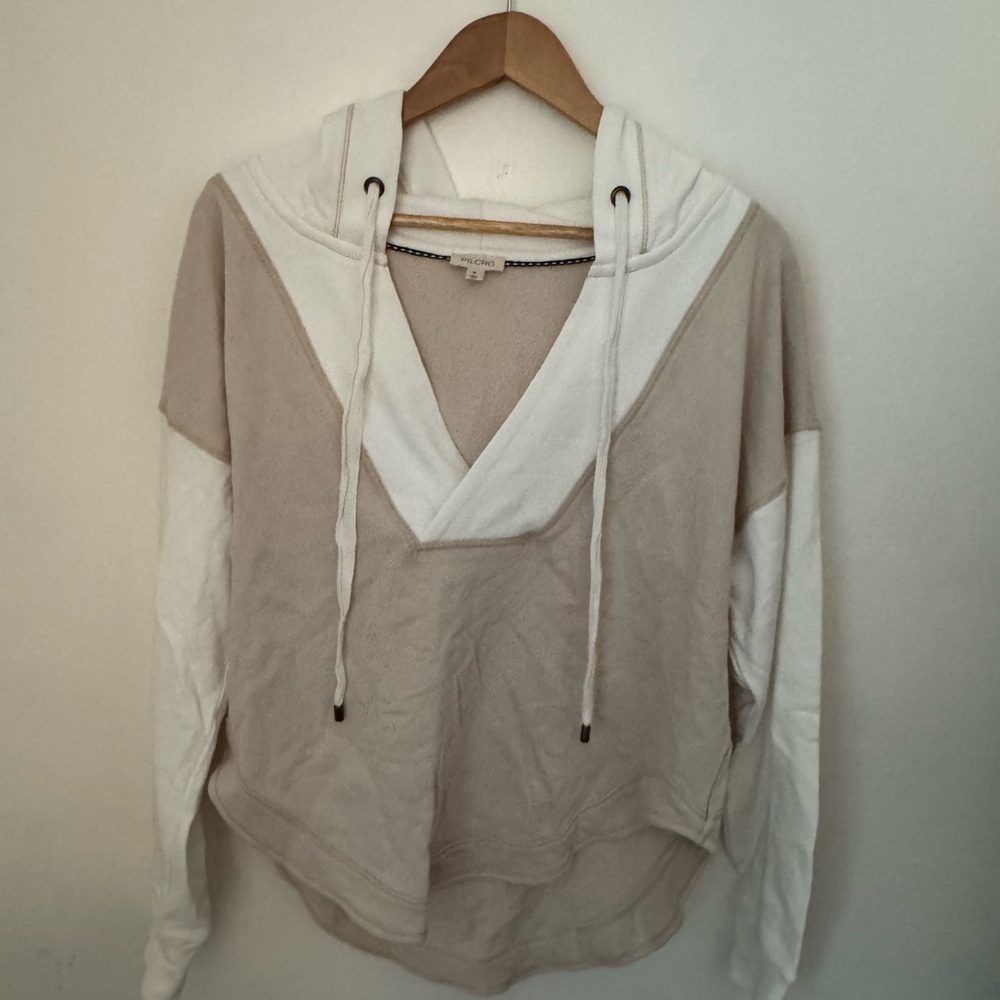 Anthropologie Pilcro Wharfside V-Neck Hooded Sweatshirt in Neutral Size M - Picture 4 of 10